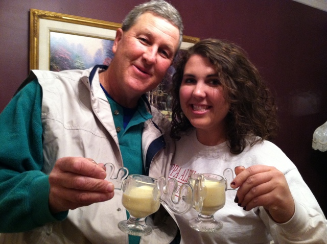 Daddy and I toasting with our Christmas Vacation moose mugs